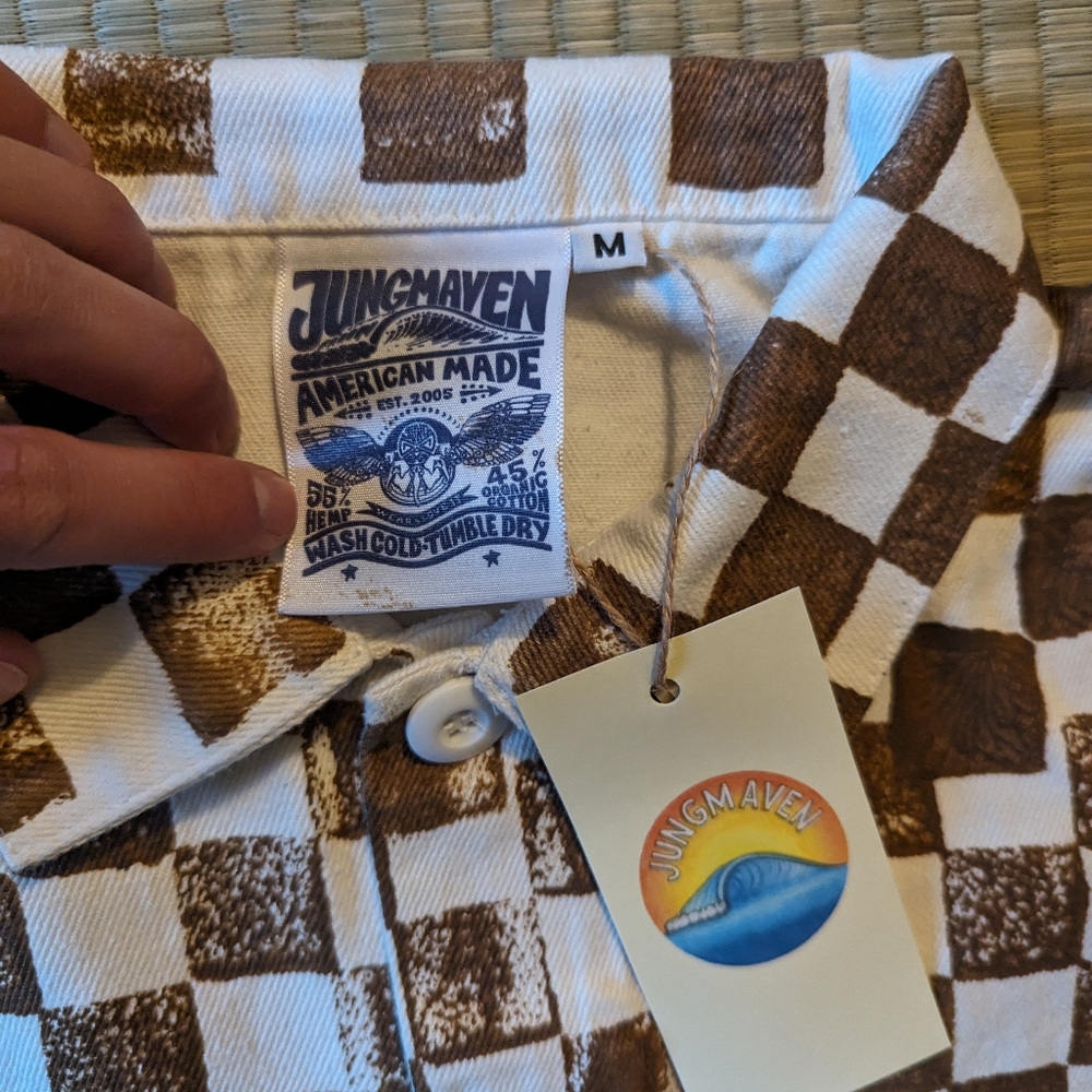 NWT Jungmaven Olympic Jacket Hemp Checker Coyote Men's Size Medium Made in USA - Picture 3 of 5
